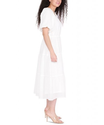 Women's Printed Short-Sleeve Tiered Dress White $33.12 Dresses