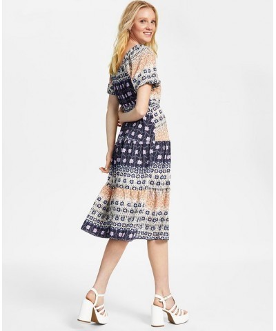 Women's Printed Short-Sleeve Tiered Dress White $33.12 Dresses