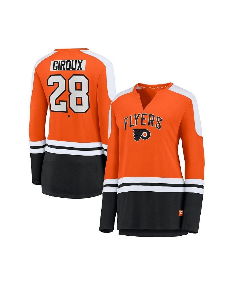 Women's Claude Giroux Orange and Black Philadelphia Flyers Power Player Long Sleeve Notch Neck T-shirt Orange, Black $36.39 Tops