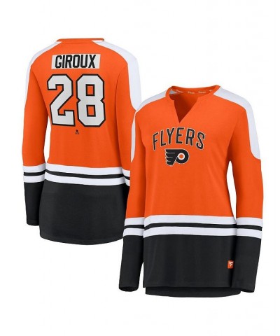 Women's Claude Giroux Orange and Black Philadelphia Flyers Power Player Long Sleeve Notch Neck T-shirt Orange, Black $36.39 Tops