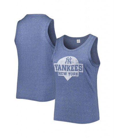 Women's Navy New York Yankees Plus Size High Neck Tri-Blend Tank Top Navy $28.80 Tops