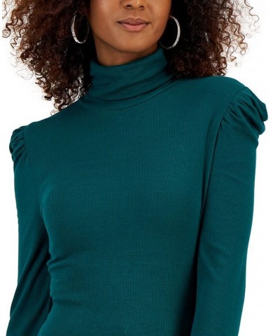 Women's Puff-Sleeve Turtleneck Top Pure Emerald $15.50 Tops