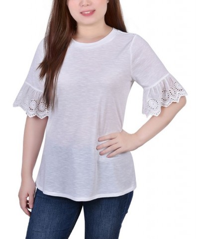 Petite Short Bell Sleeve Slubbed Top White $17.36 Tops