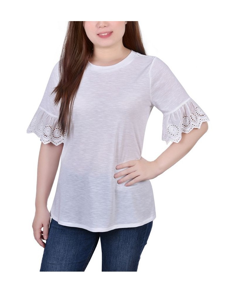 Petite Short Bell Sleeve Slubbed Top White $17.36 Tops