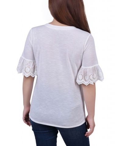 Petite Short Bell Sleeve Slubbed Top White $17.36 Tops