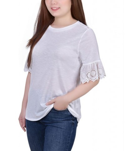 Petite Short Bell Sleeve Slubbed Top White $17.36 Tops