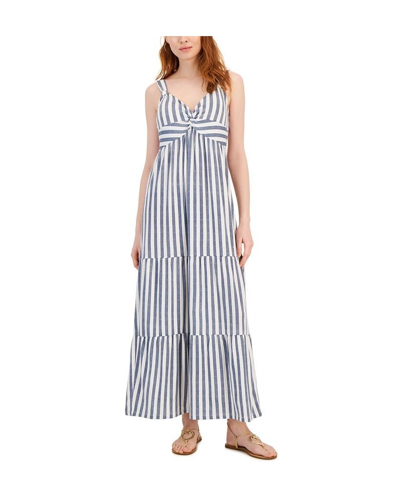 Petite Striped Twist-Front Empire-Waist Maxi Dress Vintage Indigo $31.74 Dresses