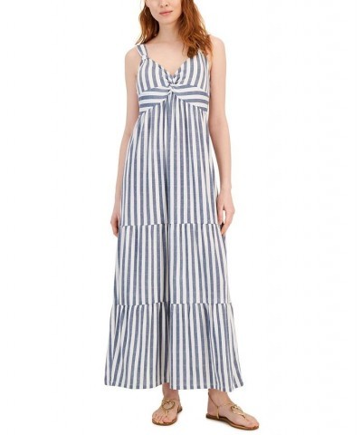 Petite Striped Twist-Front Empire-Waist Maxi Dress Vintage Indigo $31.74 Dresses