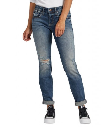 Women's Boyfriend Mid Rise Jeans Indigo $38.64 Jeans