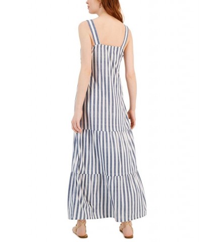 Petite Striped Twist-Front Empire-Waist Maxi Dress Vintage Indigo $31.74 Dresses