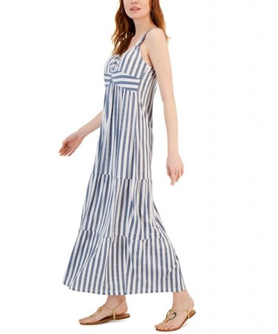 Petite Striped Twist-Front Empire-Waist Maxi Dress Vintage Indigo $31.74 Dresses