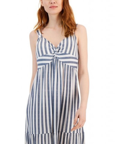 Petite Striped Twist-Front Empire-Waist Maxi Dress Vintage Indigo $31.74 Dresses