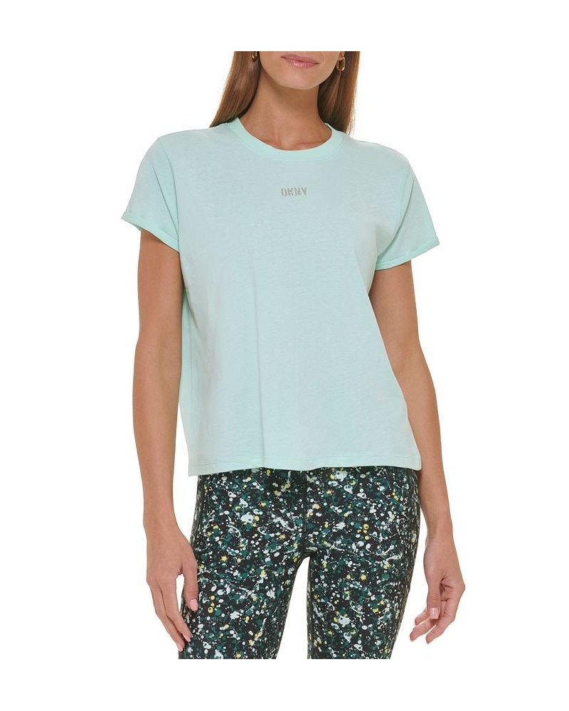 Women's Cotton Metallic-Logo T-Shirt brook green $13.20 Tops