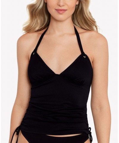 Juniors' Ribbed Shirred Halter Tankini Top & Hipster Bikini Bottoms Black $18.90 Swimsuits