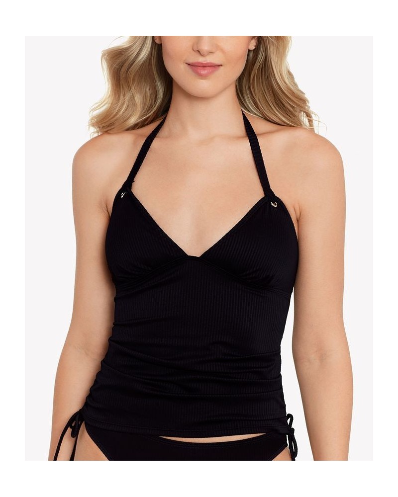 Juniors' Ribbed Shirred Halter Tankini Top & Hipster Bikini Bottoms Black $18.90 Swimsuits