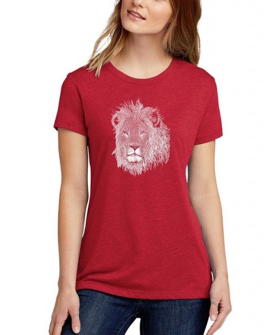 Women's Premium Blend Word Art Lion T-shirt Red $17.39 Tops