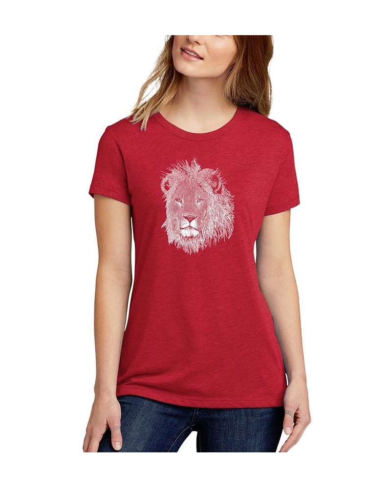 Women's Premium Blend Word Art Lion T-shirt Red $17.39 Tops