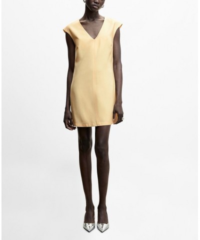 Women's V-Neckline Short Dress Yellow $31.50 Dresses