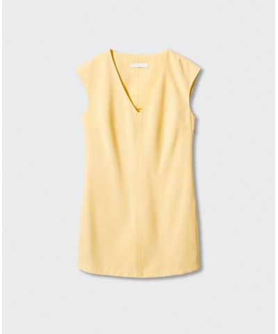 Women's V-Neckline Short Dress Yellow $31.50 Dresses