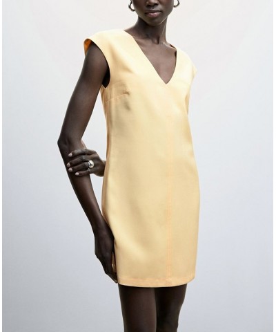 Women's V-Neckline Short Dress Yellow $31.50 Dresses