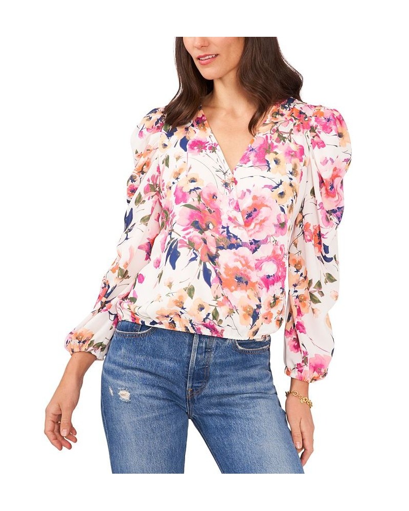 Women's Surplice Puff-Sleeve Top Black $17.78 Tops