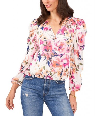 Women's Surplice Puff-Sleeve Top Black $17.78 Tops