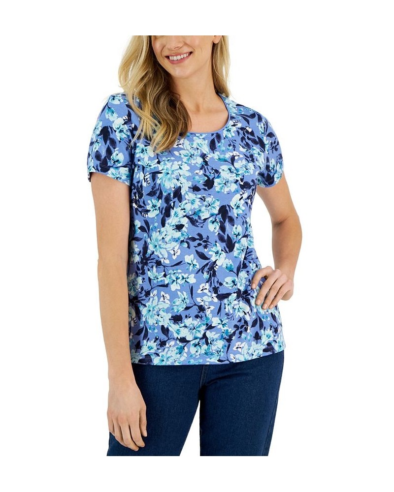 Petite Mademoiselle Fleur Scoop-Neck Top Blue $10.00 Tops