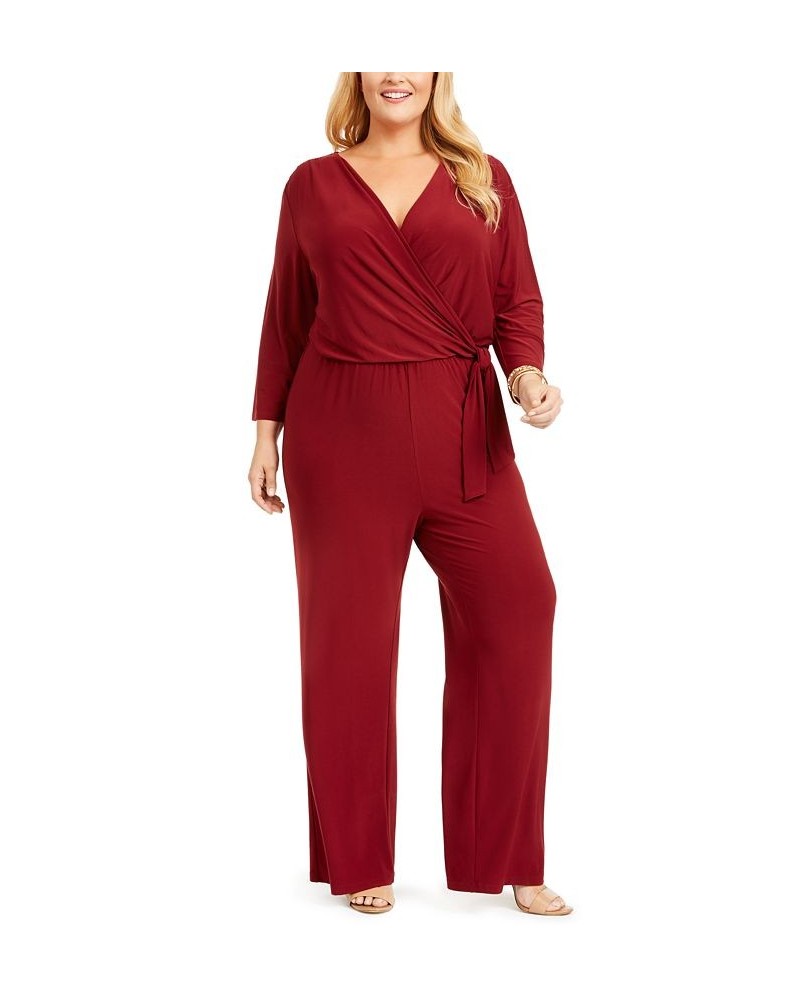 Plus Size Surplice Jumpsuit Red $21.66 Pants