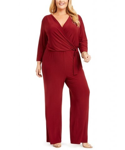 Plus Size Surplice Jumpsuit Red $21.66 Pants