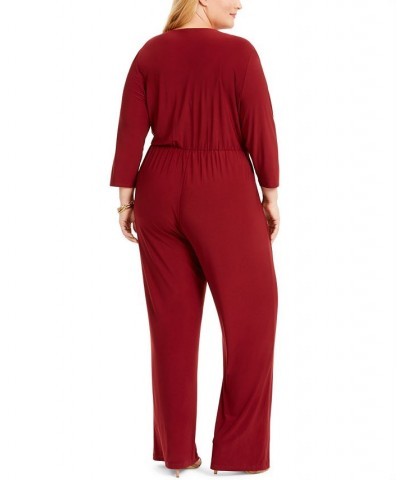 Plus Size Surplice Jumpsuit Red $21.66 Pants