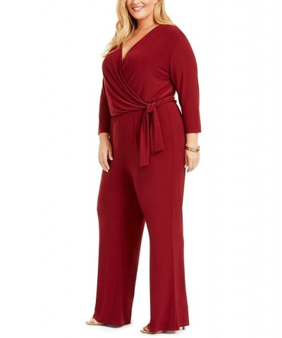 Plus Size Surplice Jumpsuit Red $21.66 Pants