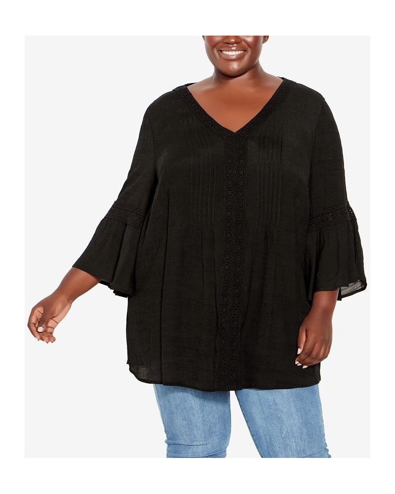 Plus Size Pleat Lace Tunic Top Black $21.20 Tops