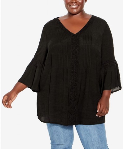 Plus Size Pleat Lace Tunic Top Black $21.20 Tops