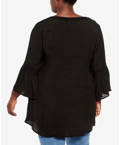 Plus Size Pleat Lace Tunic Top Black $21.20 Tops