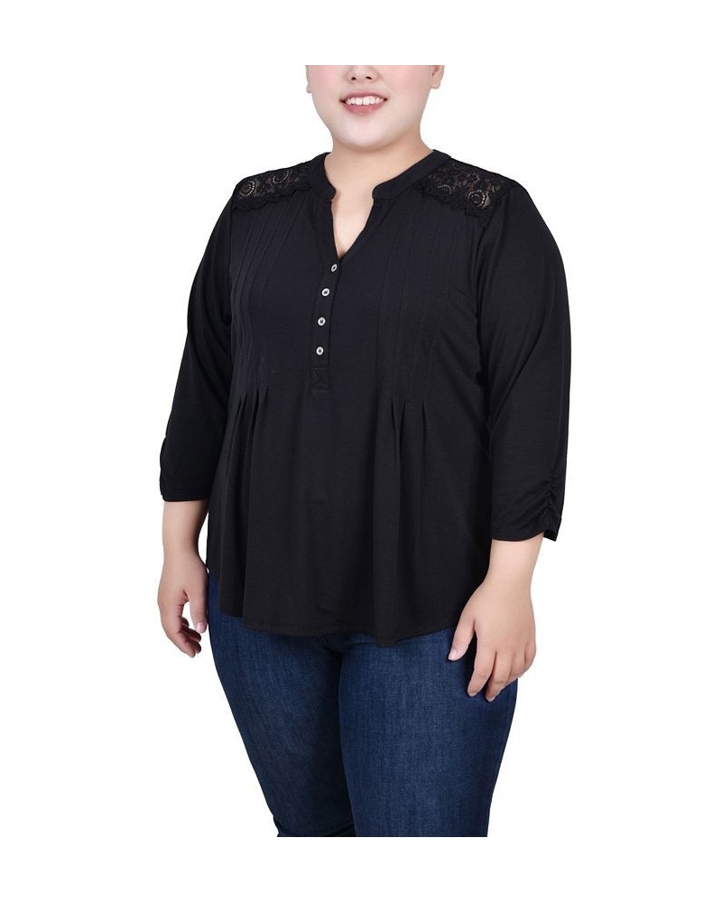 Plus Size Rouched Sleeve Pintuck Top Black $13.72 Tops