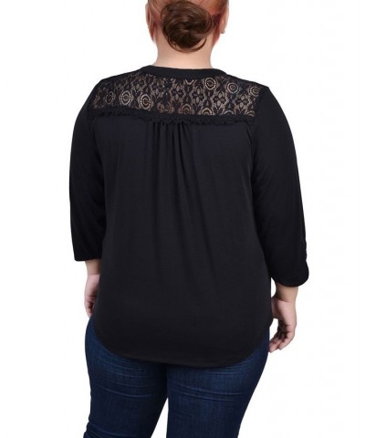 Plus Size Rouched Sleeve Pintuck Top Black $13.72 Tops