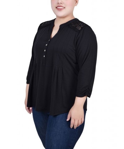 Plus Size Rouched Sleeve Pintuck Top Black $13.72 Tops