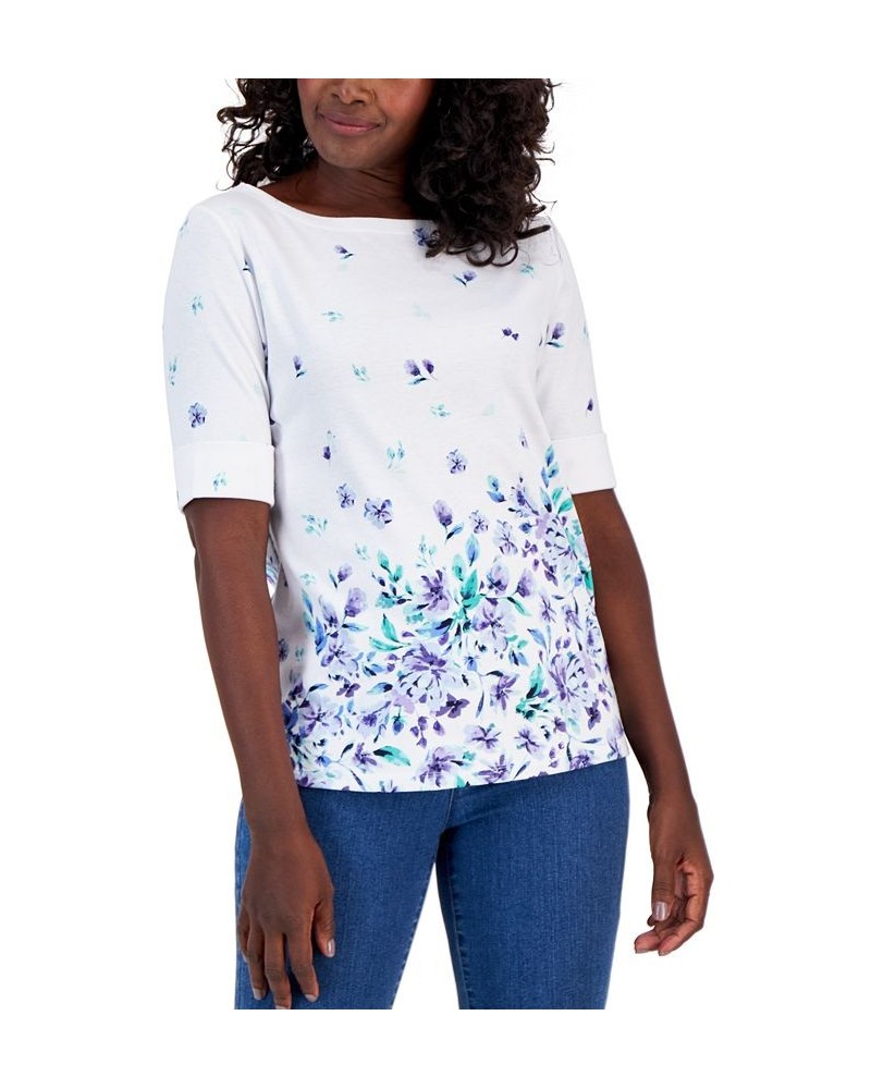 Women's Tulerie Dream Printed Elbow-Sleeve Top White $10.19 Tops