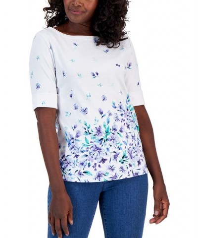 Women's Tulerie Dream Printed Elbow-Sleeve Top White $10.19 Tops