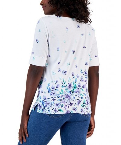 Women's Tulerie Dream Printed Elbow-Sleeve Top White $10.19 Tops