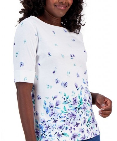 Women's Tulerie Dream Printed Elbow-Sleeve Top White $10.19 Tops