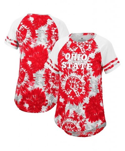 Women's Scarlet White Ohio State Buckeyes Annie Oversized Tie-Dye Raglan T-shirt Scarlet, White $19.20 Tops