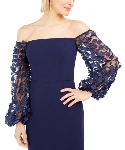 3D-Floral-Sleeve Scuba Crepe Gown Navy $85.68 Dresses