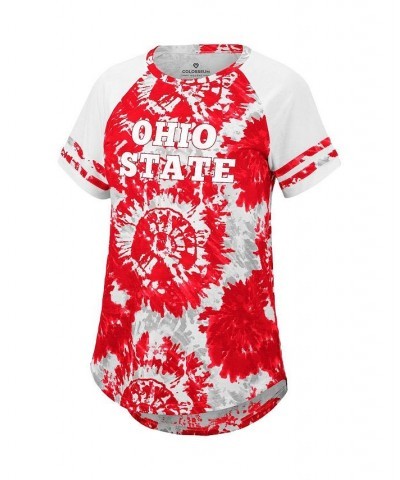 Women's Scarlet White Ohio State Buckeyes Annie Oversized Tie-Dye Raglan T-shirt Scarlet, White $19.20 Tops