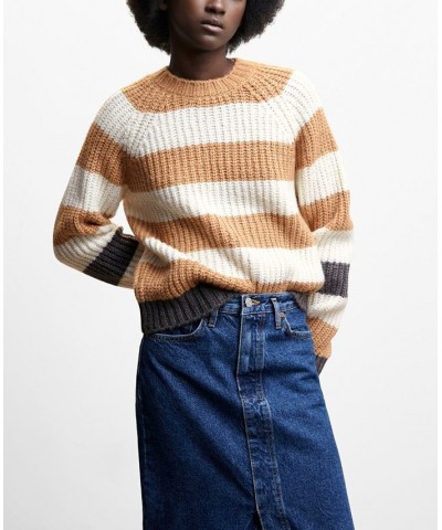 Women's Round-Neck Striped Sweater Ecru $32.20 Sweaters