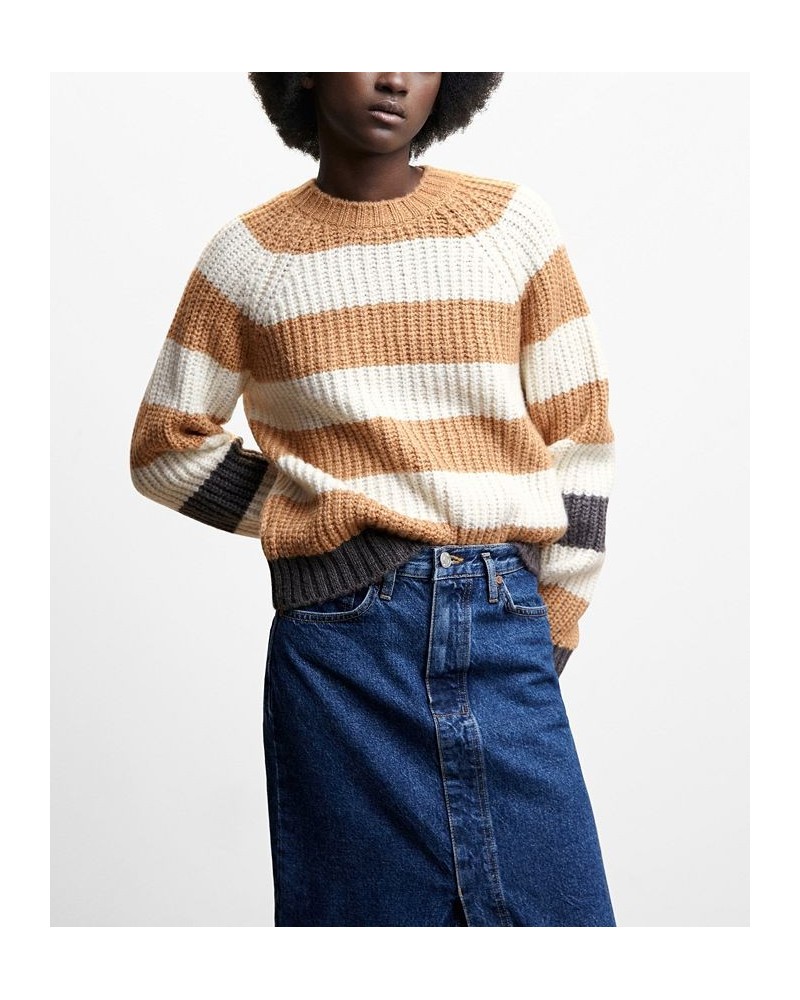 Women's Round-Neck Striped Sweater Ecru $32.20 Sweaters