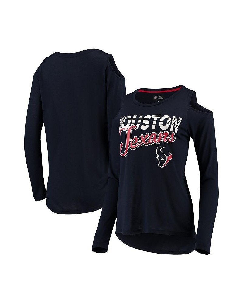 Women's Navy Houston Texans Crackerjack Cold Shoulder Long Sleeve T-shirt Navy $17.60 Tops