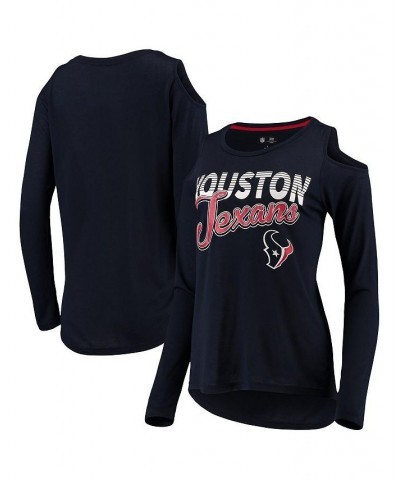 Women's Navy Houston Texans Crackerjack Cold Shoulder Long Sleeve T-shirt Navy $17.60 Tops