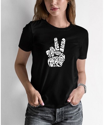 Women's Word Art Peace Out T-shirt Black $20.29 Tops