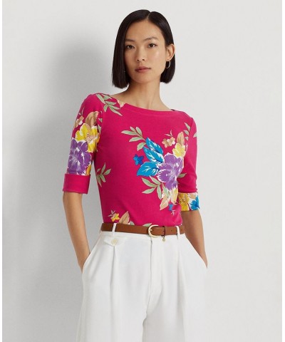 Women's Floral Stretch Cotton T-Shirt Pink Multi $33.36 Tops